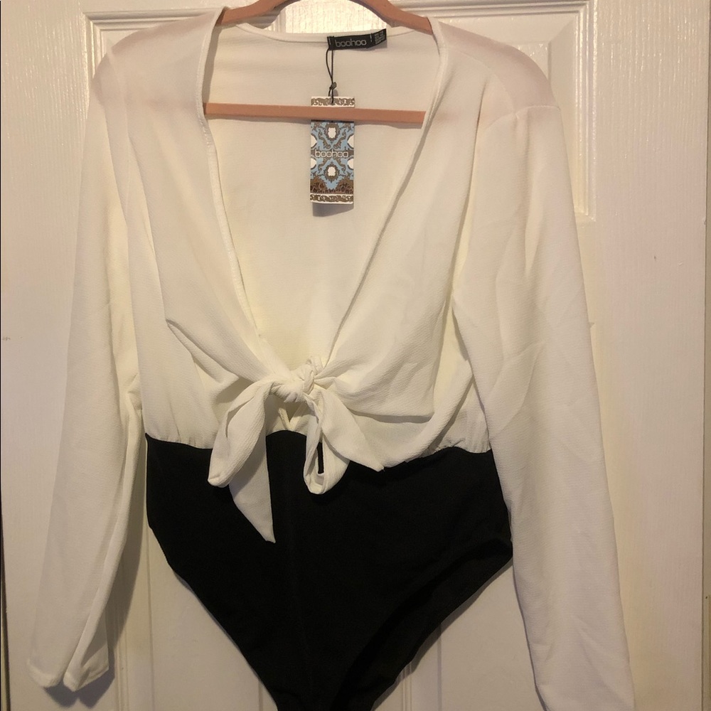 Woven Tie Front Bodysuit